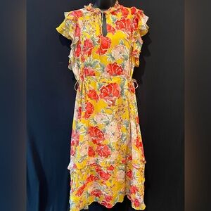Anthropologie Dolan Floral Ruffle Dress in Yellow and Red